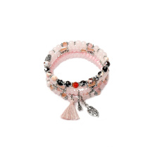 Pulseira de joia de cristal feminino boêmio rosa gema colorido stretch multicamadas de pedra preciosa
